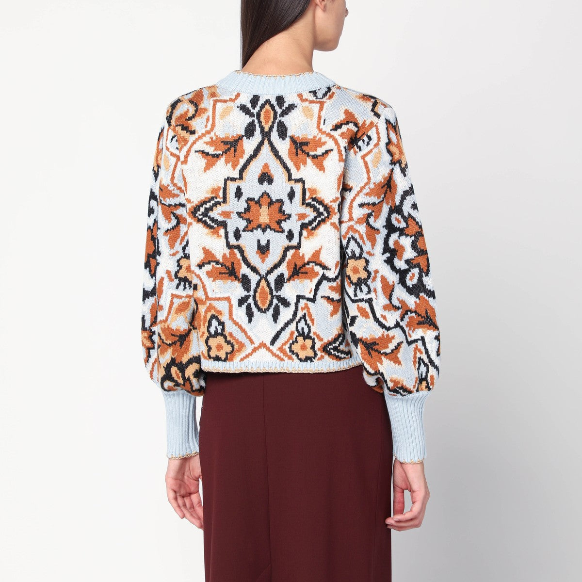 FARM Rio Light blue sweater with tapestry detail FARM Rio