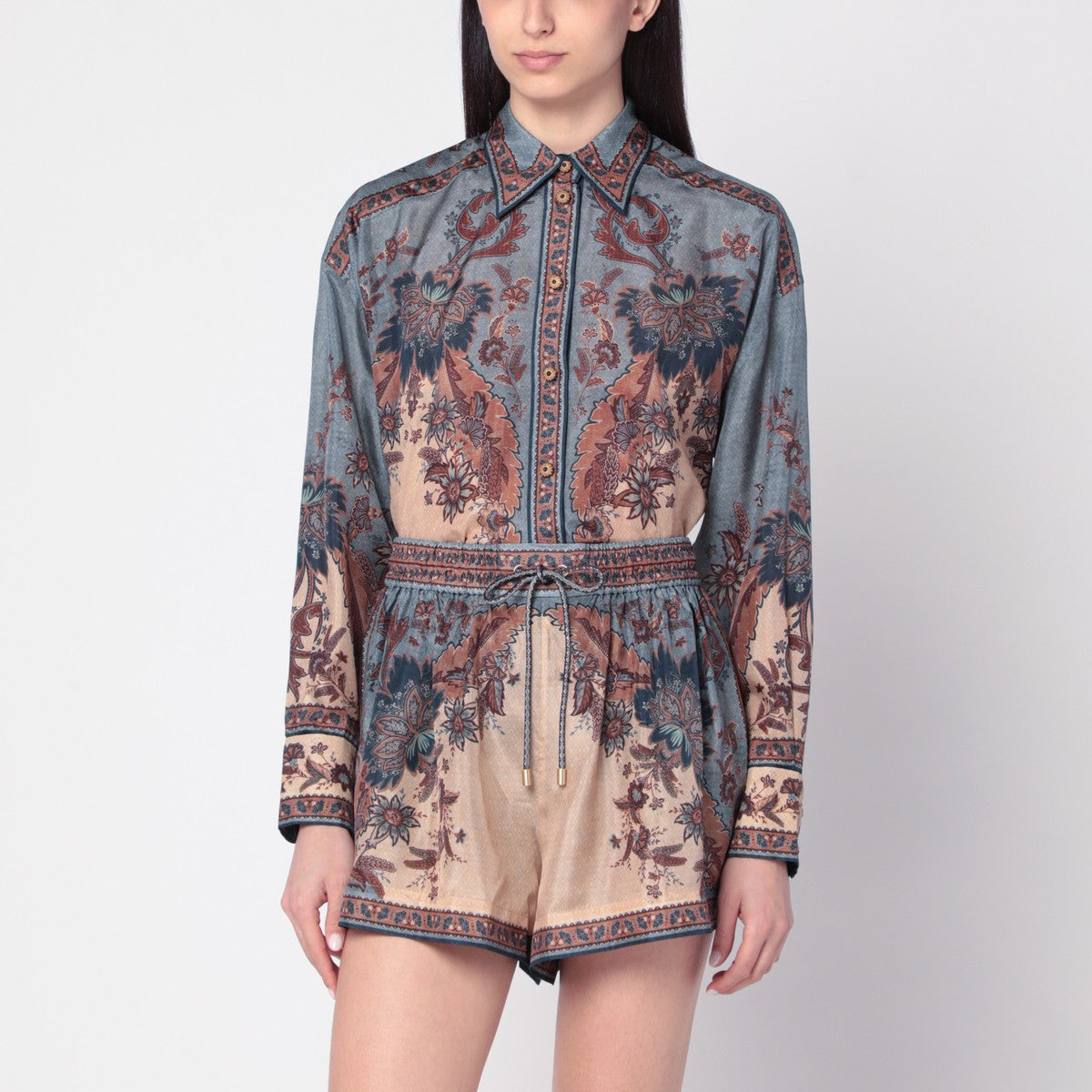 ZIMMERMANN Blue/cream Ascension shirt with floral print Zimmermann
