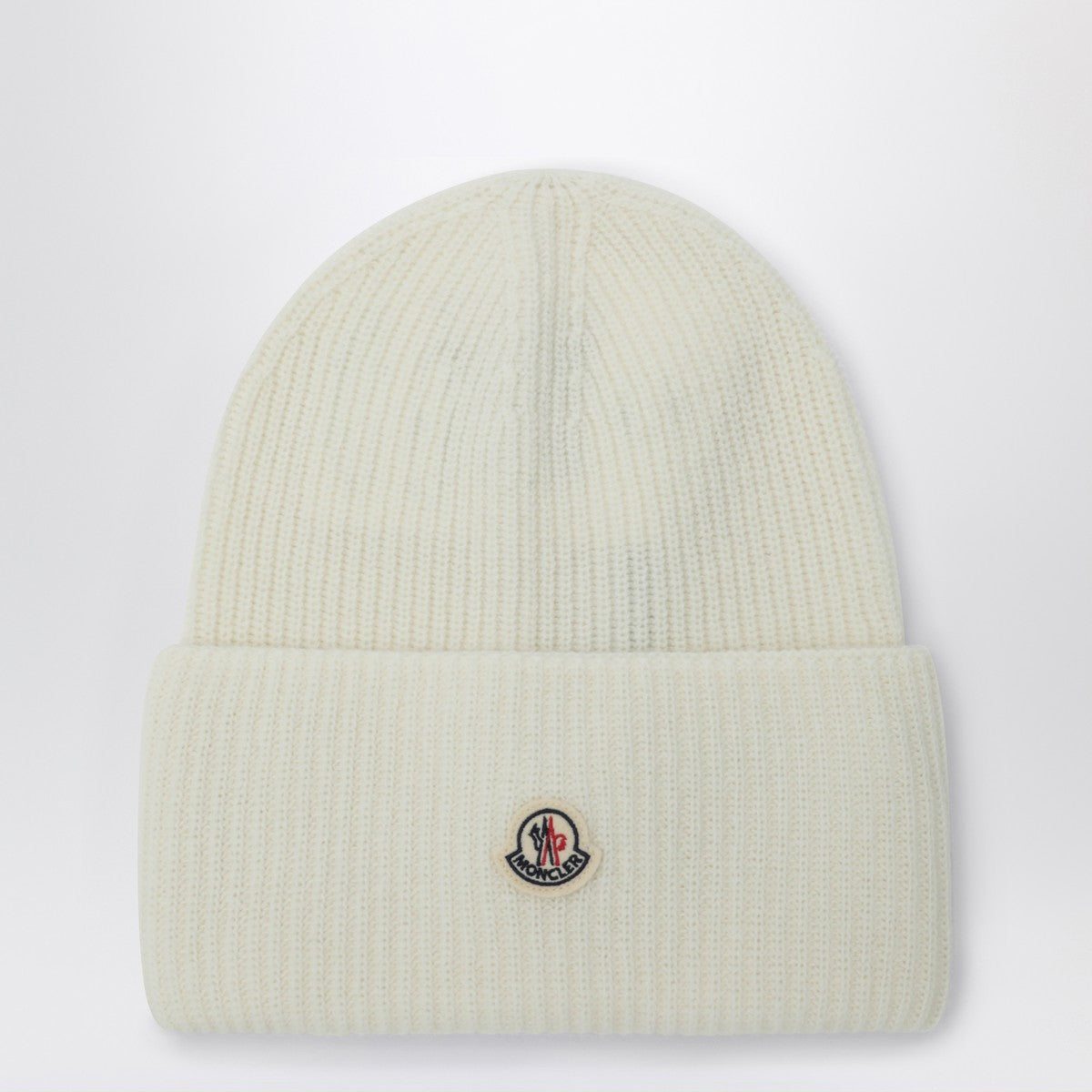 Moncler White wool beanie with logo patch Moncler
