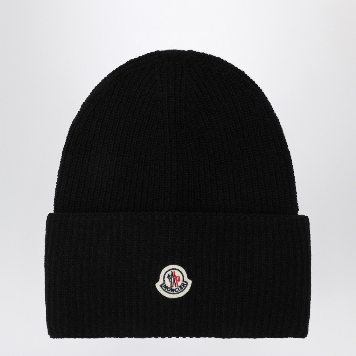 Moncler Black wool beanie with logo patch Moncler