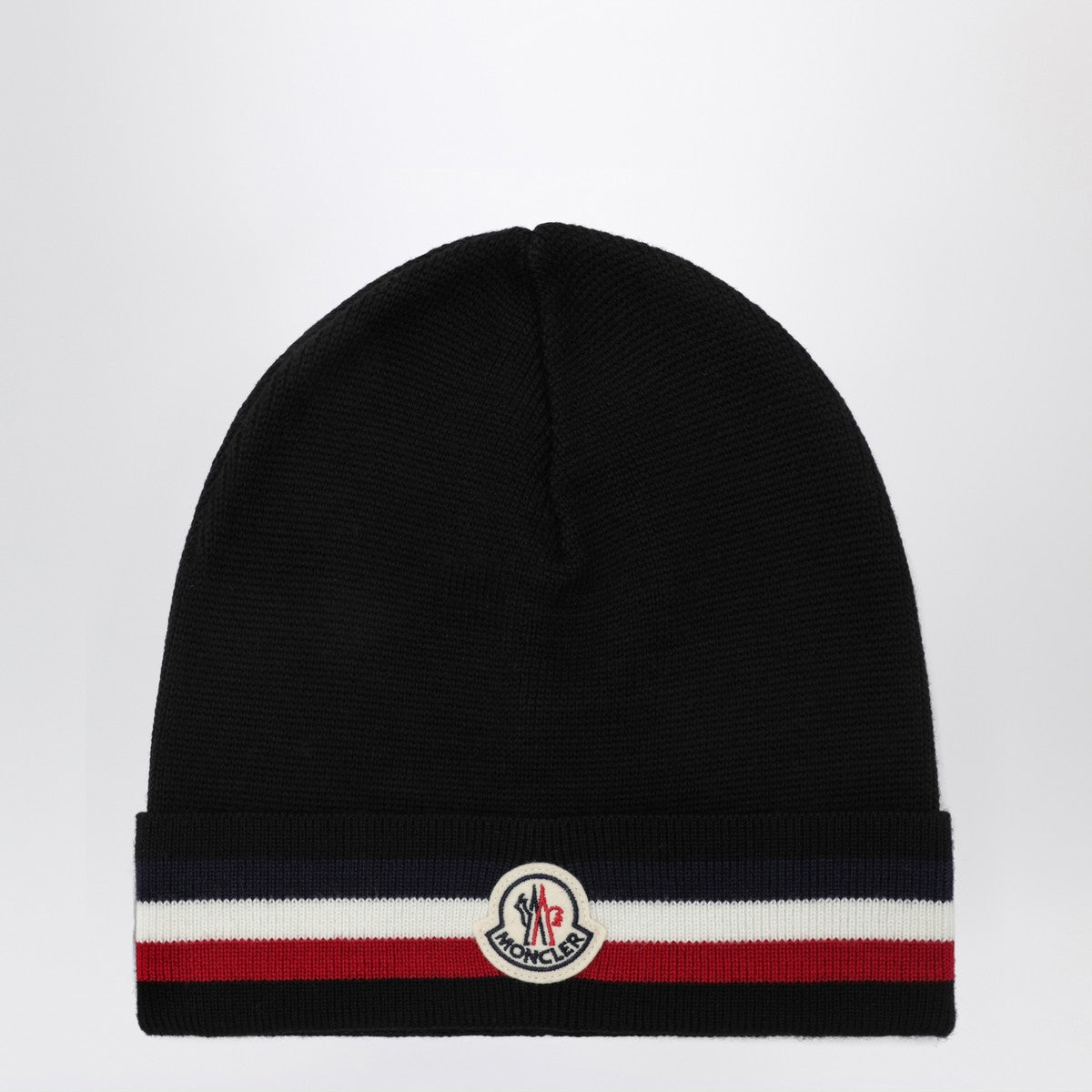 Moncler Black wool beanie with tricolor band Moncler