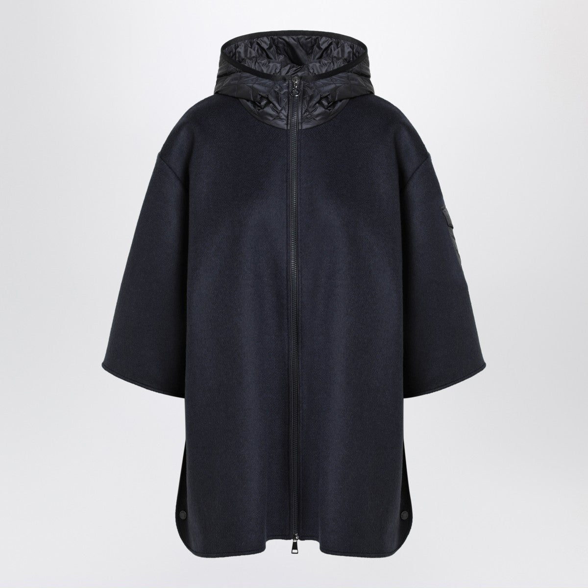 Moncler Blue wool blend cape with zip and hood Moncler