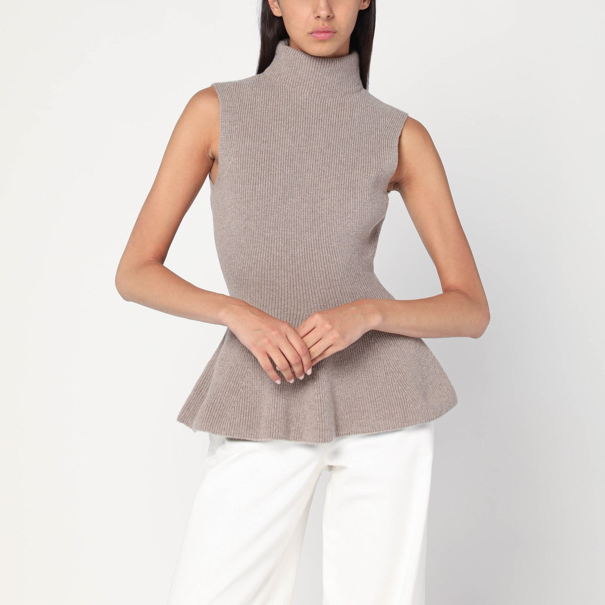 Róhe Sleeveless taupe mélange top in cashmere blend Róhe