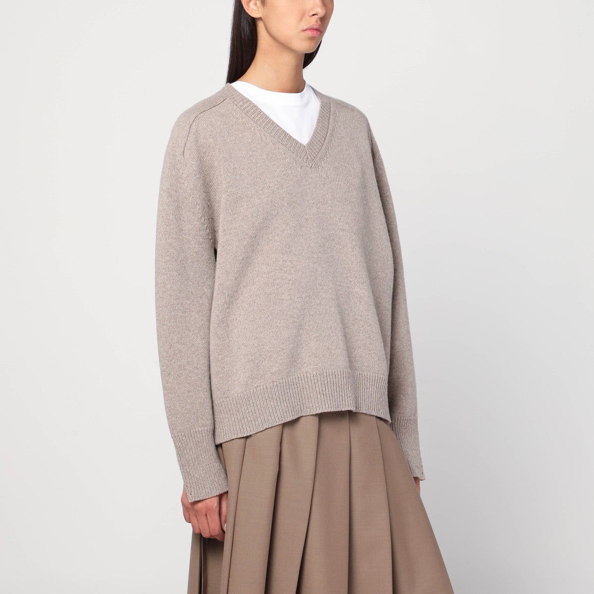 Róhe Taupe mélange sweater in cashmere blend