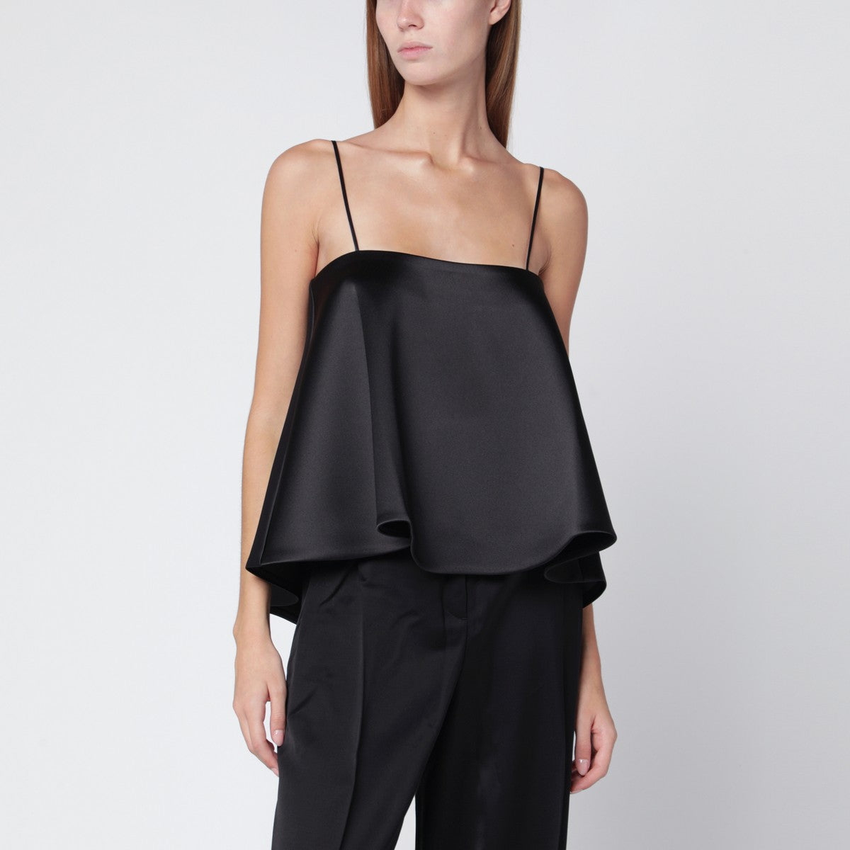 Róhe Black satin peplum top Róhe