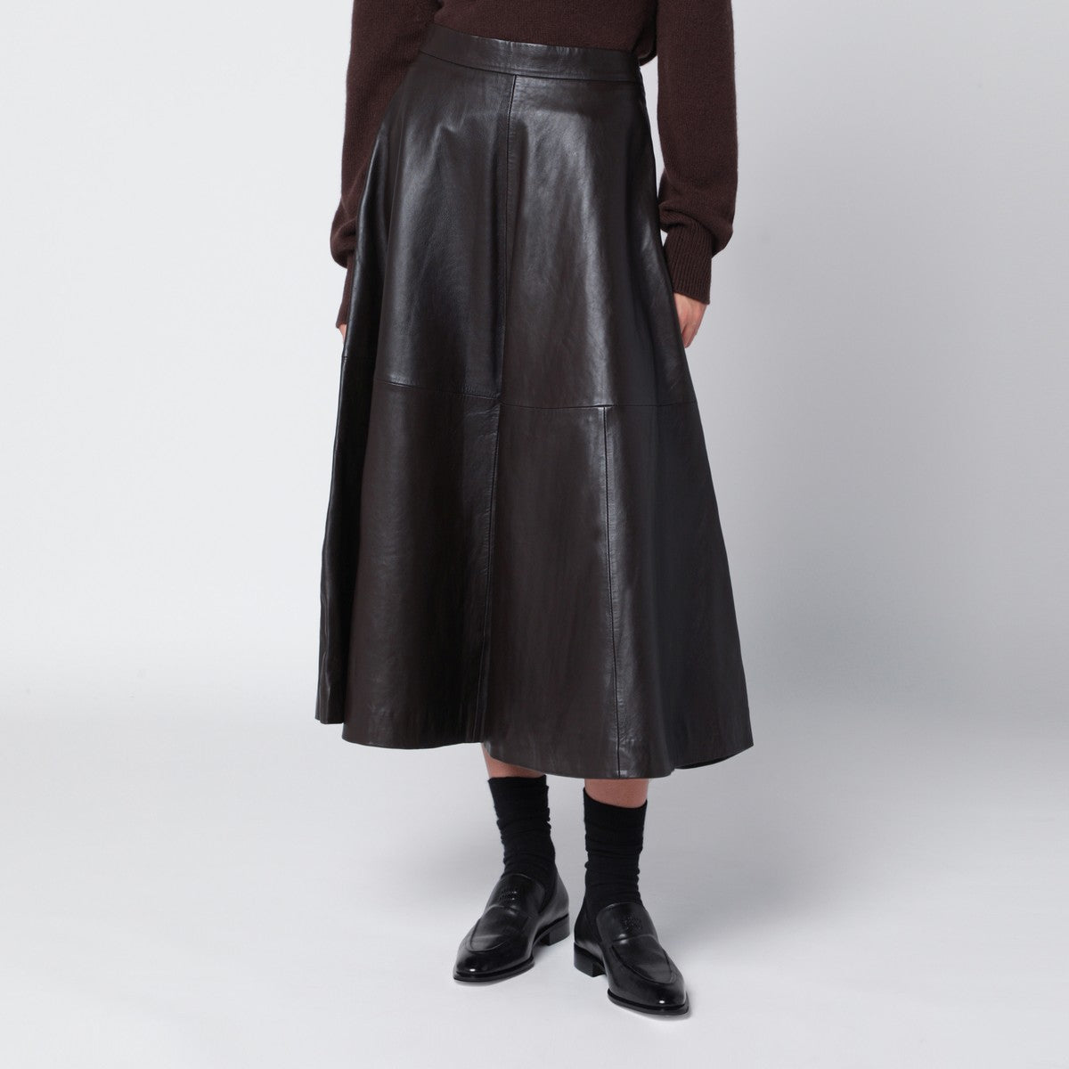 Róhe Brown leather flared skirt Róhe