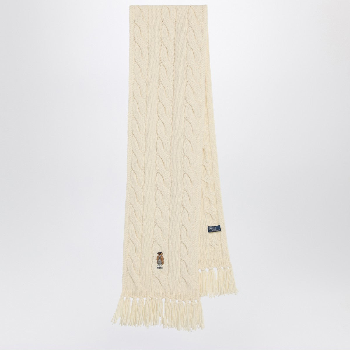 Polo Ralph Lauren Polo Bear scarf in cream wool Polo Ralph Lauren