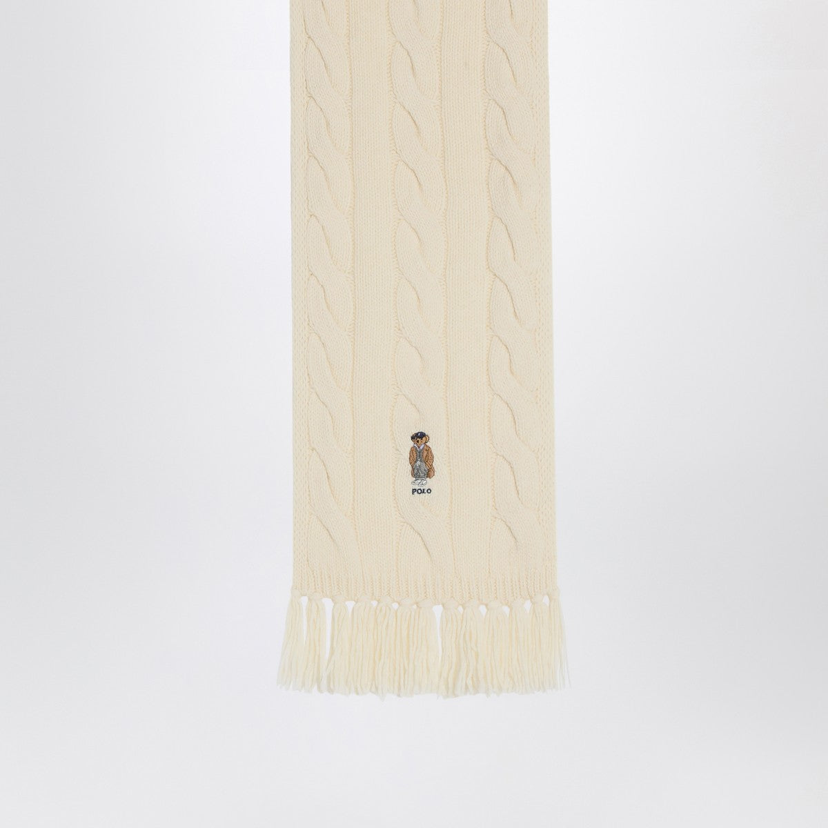 Polo Ralph Lauren Polo Bear scarf in cream wool Polo Ralph Lauren