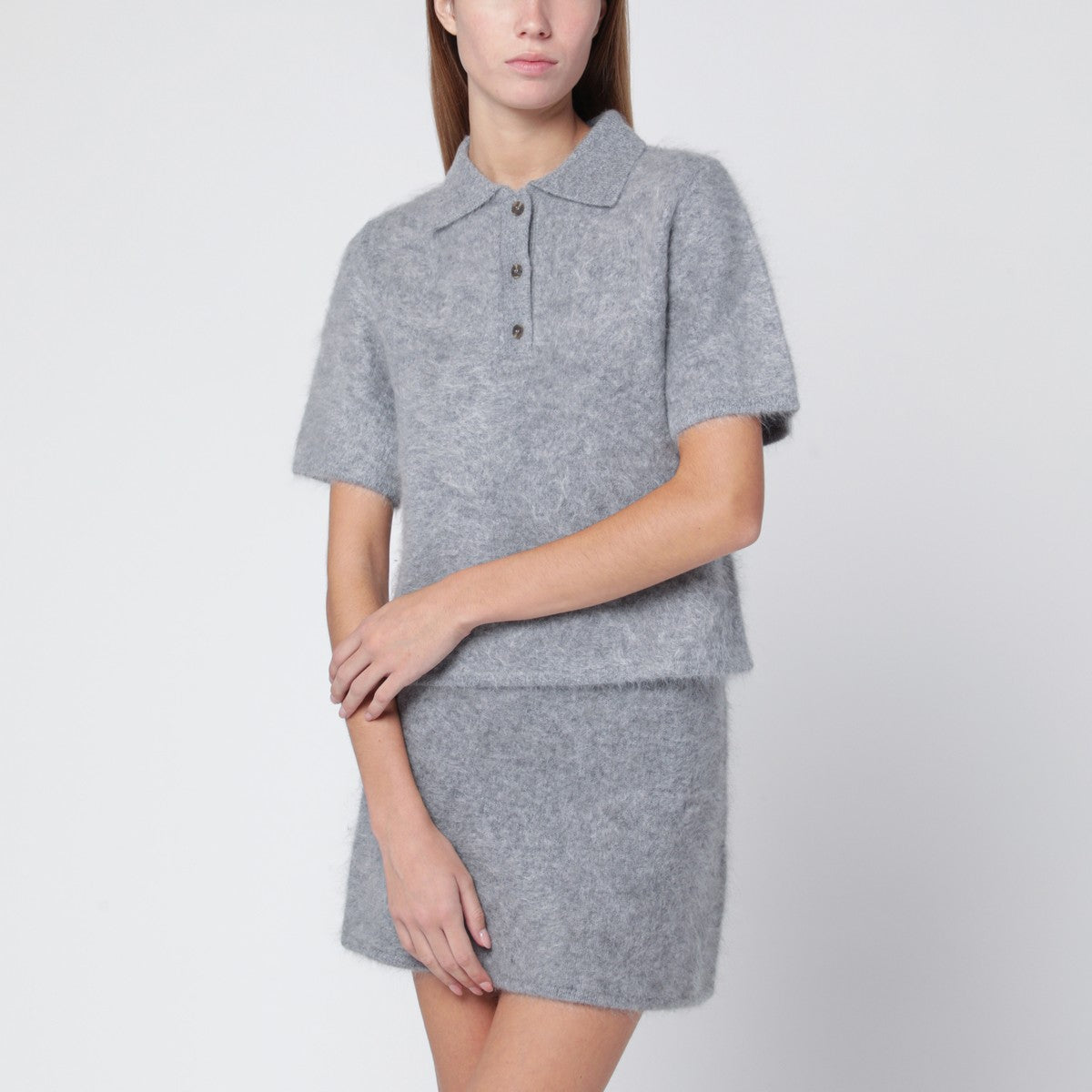 ALMADA LABEL Maika polo in grey brushed cashmere