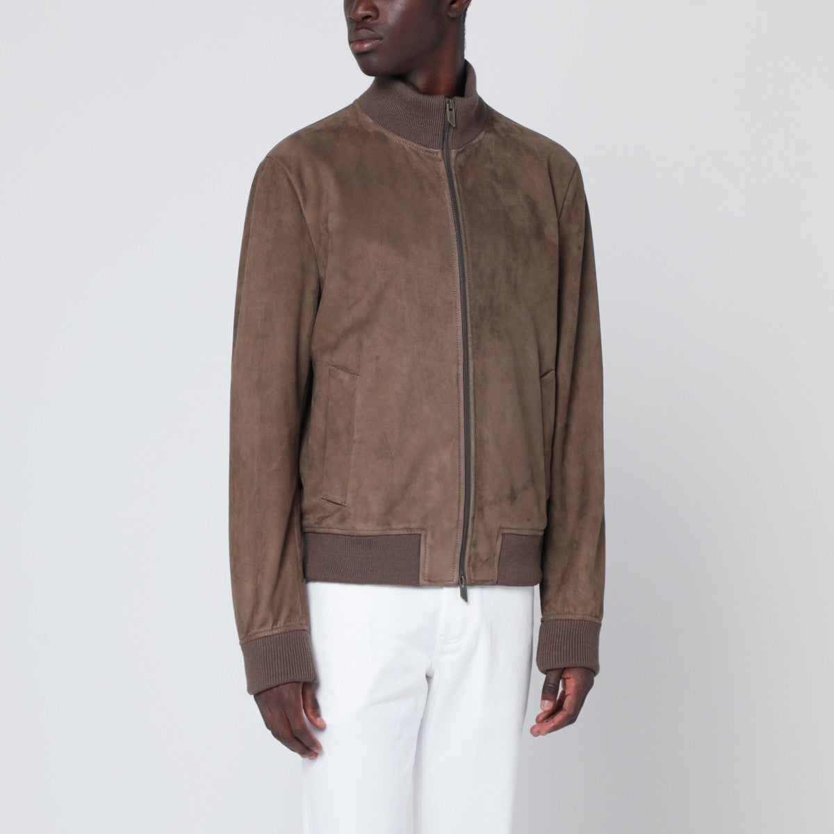 Salvatore Santoro Brown suede leather zip bomber Salvatore Santoro