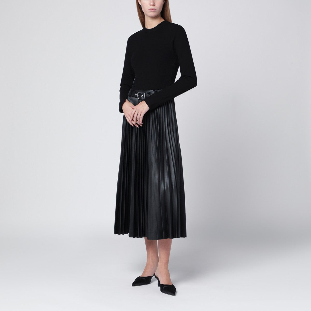 SIMKHAI Black Abilene pleated midi dress SIMKHAI