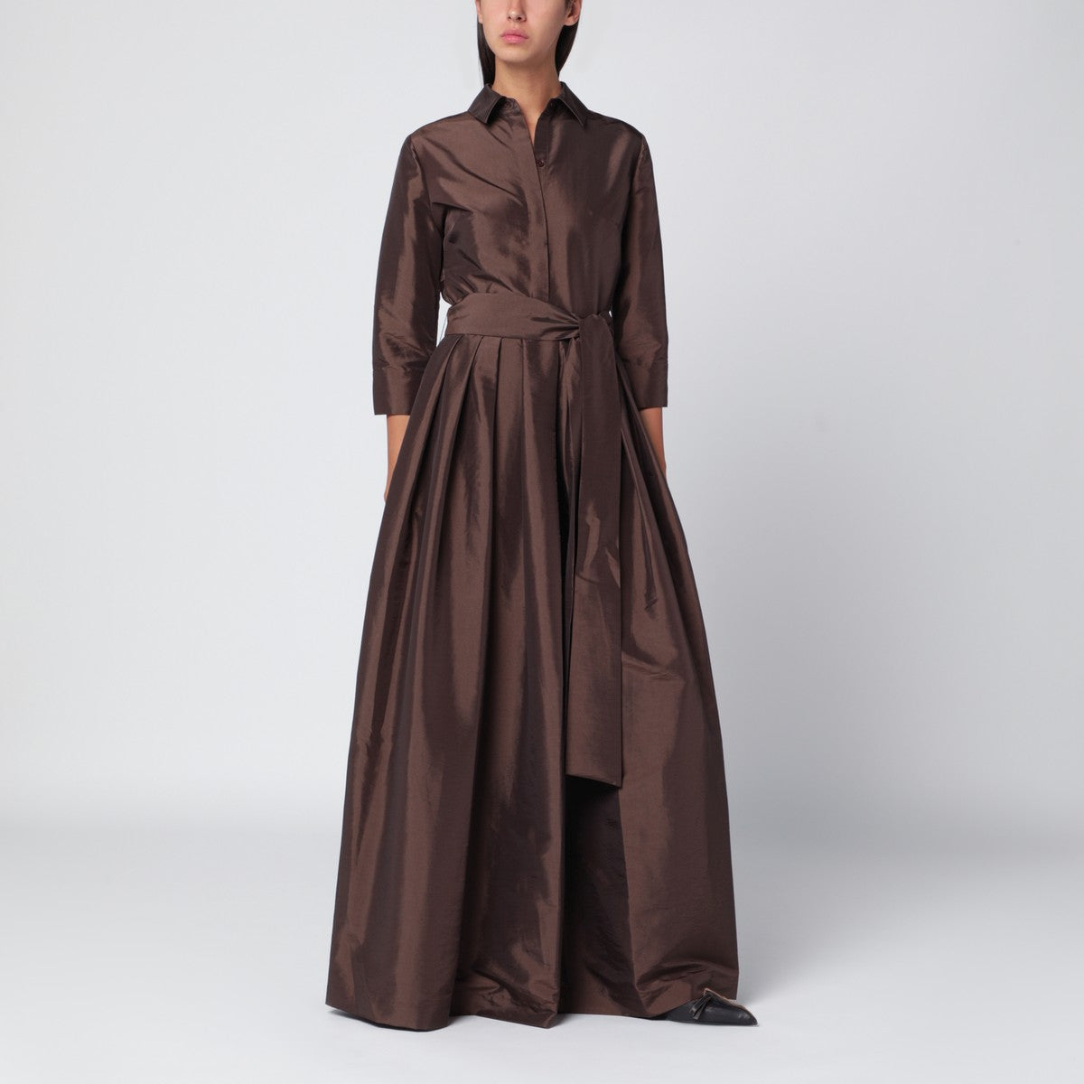 SIMKHAI Julip belted dress in chocolate colour SIMKHAI
