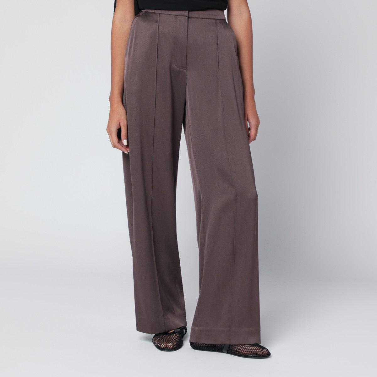 SIMKHAI Kyra trousers in chocolate satin SIMKHAI