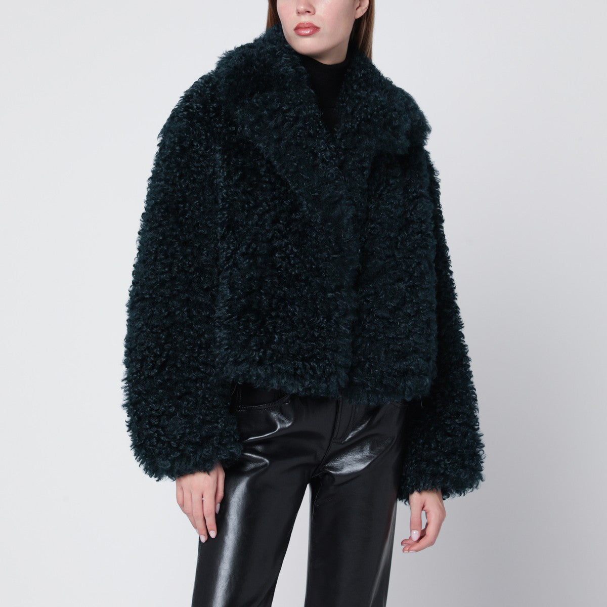 STAND STUDIO Petrol green short faux-fur jacket Stand Studio