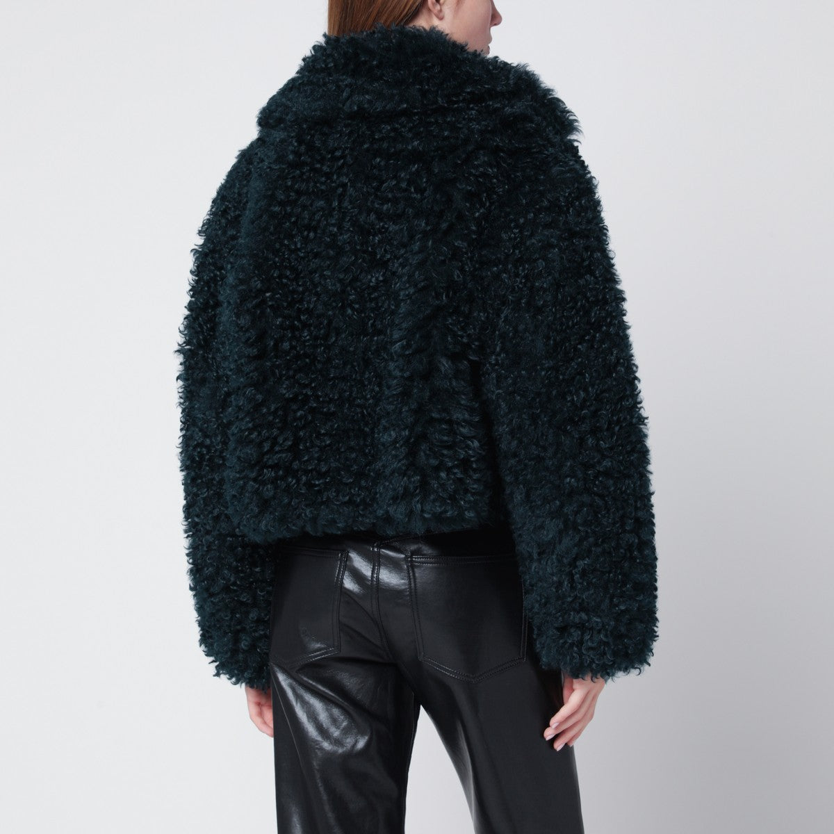 STAND STUDIO Petrol green short faux-fur jacket Stand Studio