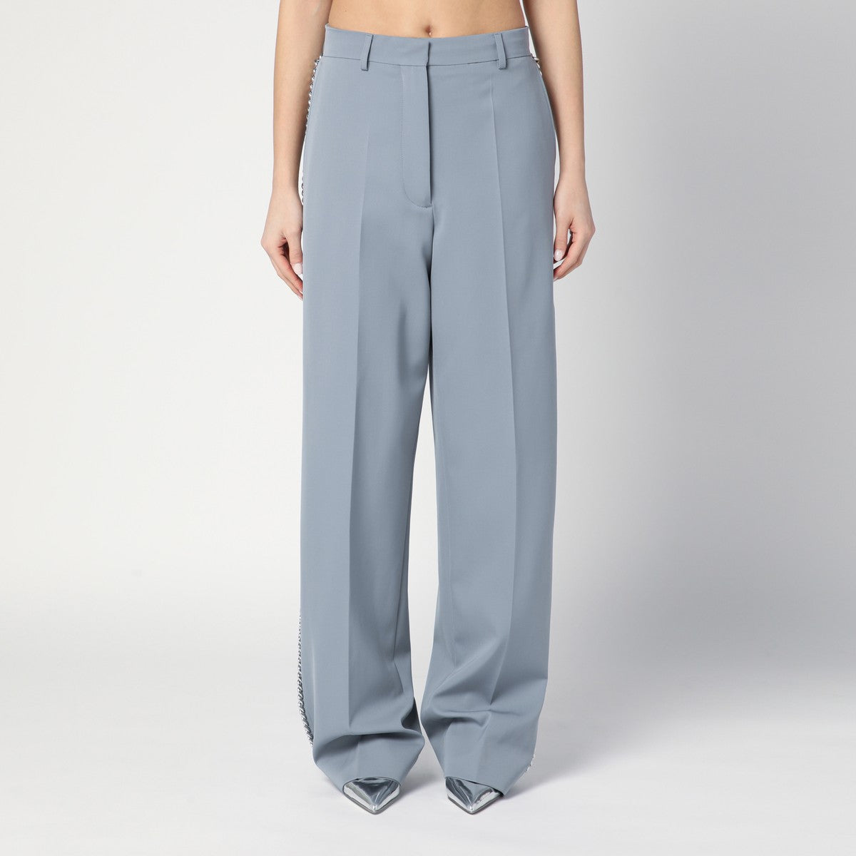 Stella McCartney Wide-leg light grey Falabella pants with chain Stella McCartney