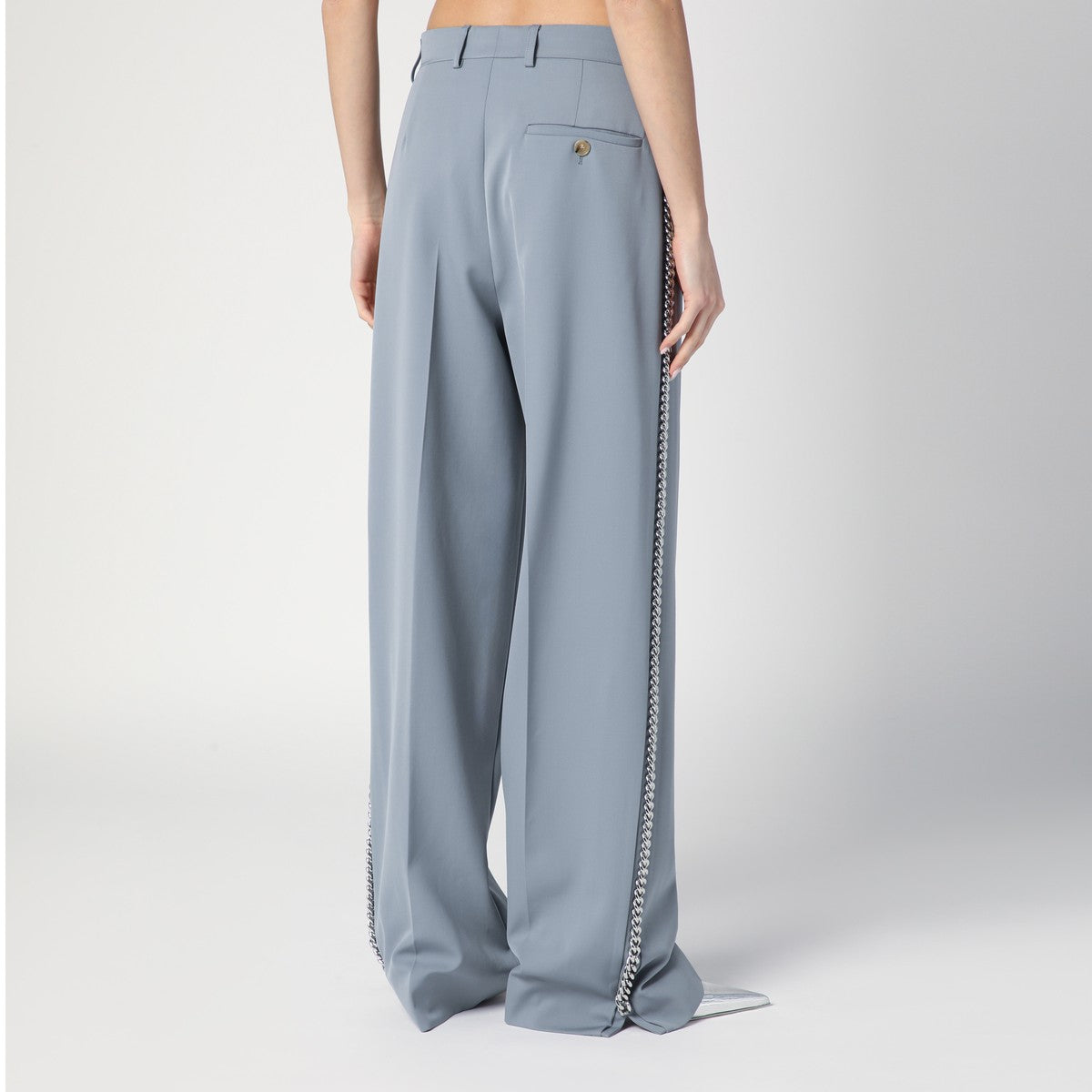 Stella McCartney Wide-leg light grey Falabella pants with chain Stella McCartney
