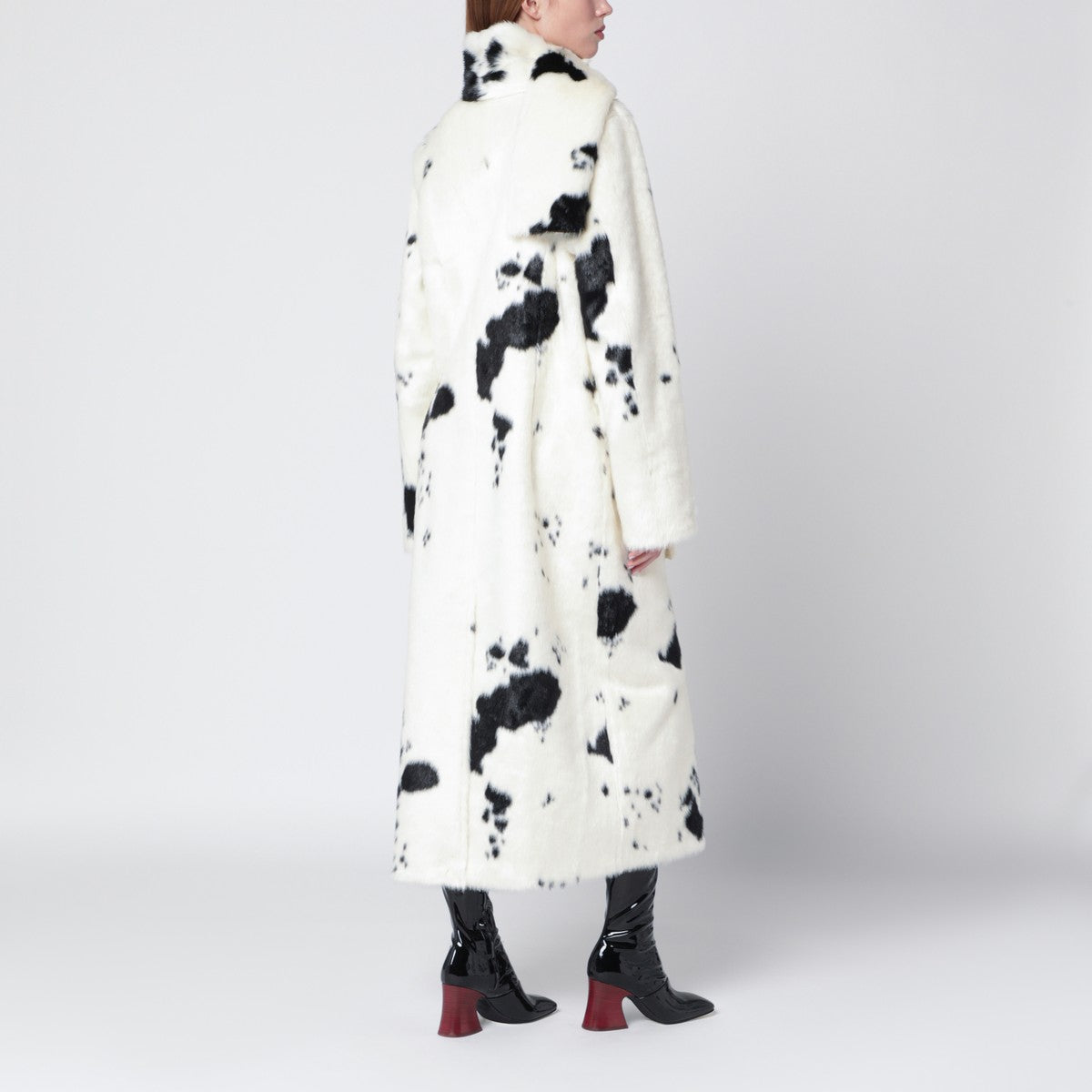 STAND STUDIO Double-breasted faux-fur coat with cow pattern Stand Studio