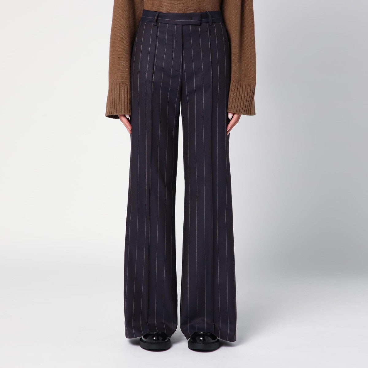 QUELLEDUE Blue wool-blend pinstripe trousers QUELLEDUE