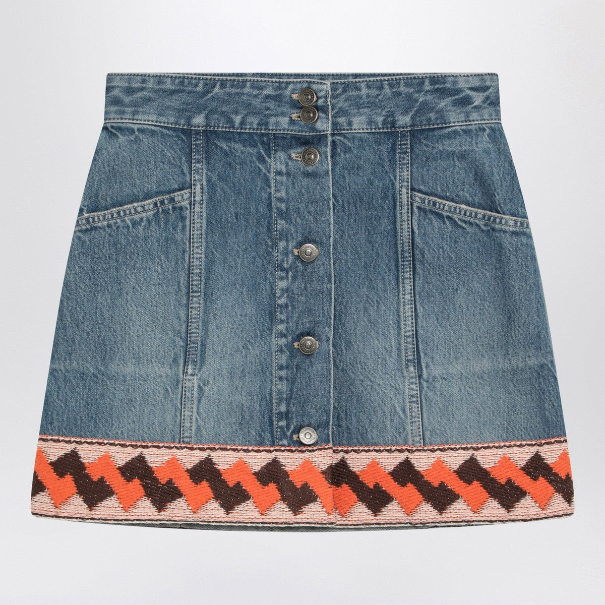 Valentino Denim mini skirt with jacquard trim Valentino