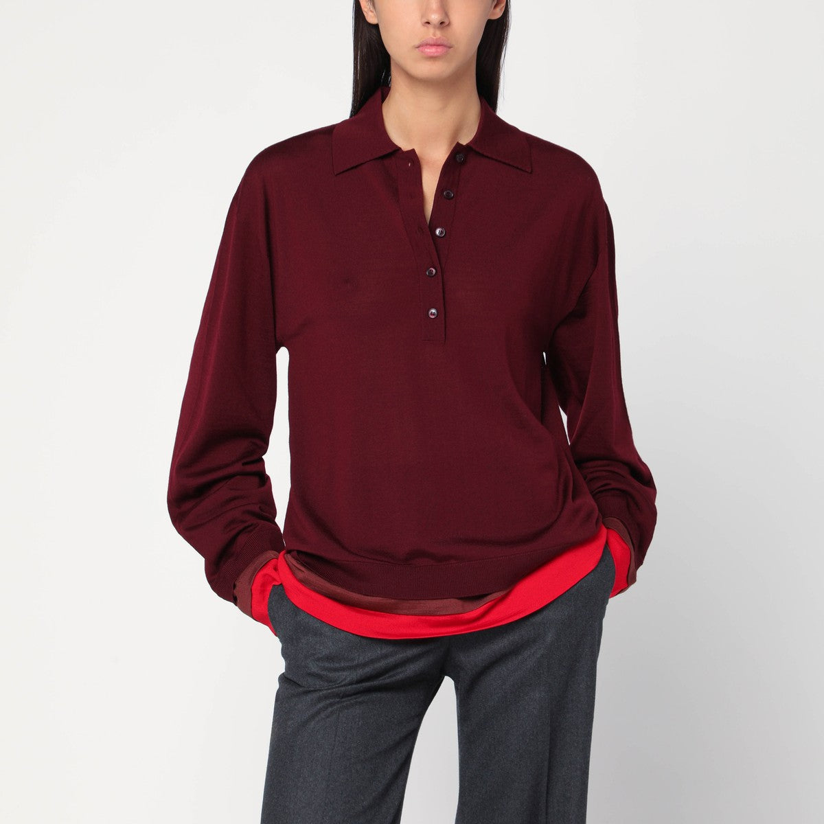 Stella McCartney Layered Bordeaux wool polo Stella McCartney