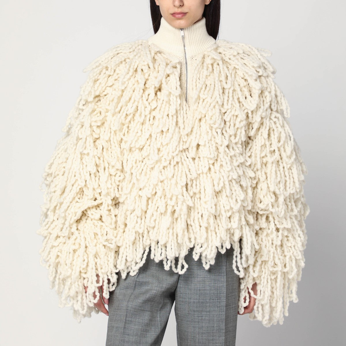 Stella McCartney White wool bomber jacket with fringes Stella McCartney