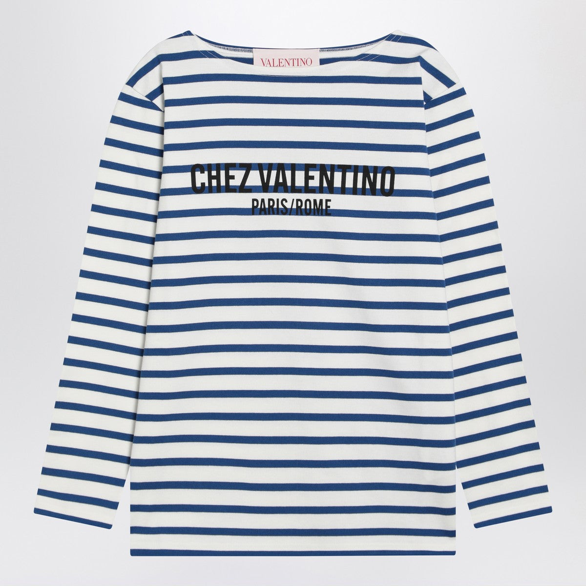 Ivory t-shirt with blue stripes Chez Valentino Valentino