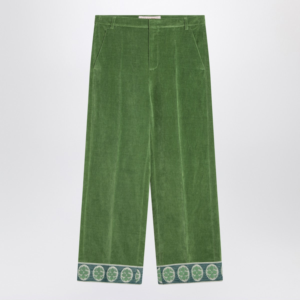 Valentino Green velvet trousers with jacquard hem Valentino