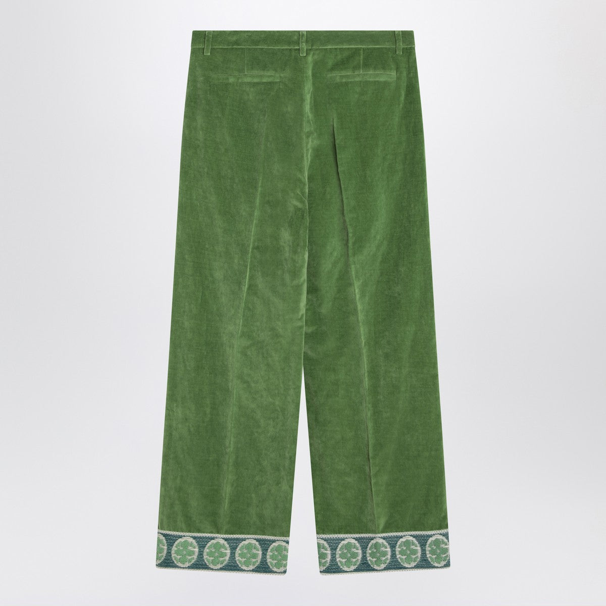 Valentino Green velvet trousers with jacquard hem Valentino
