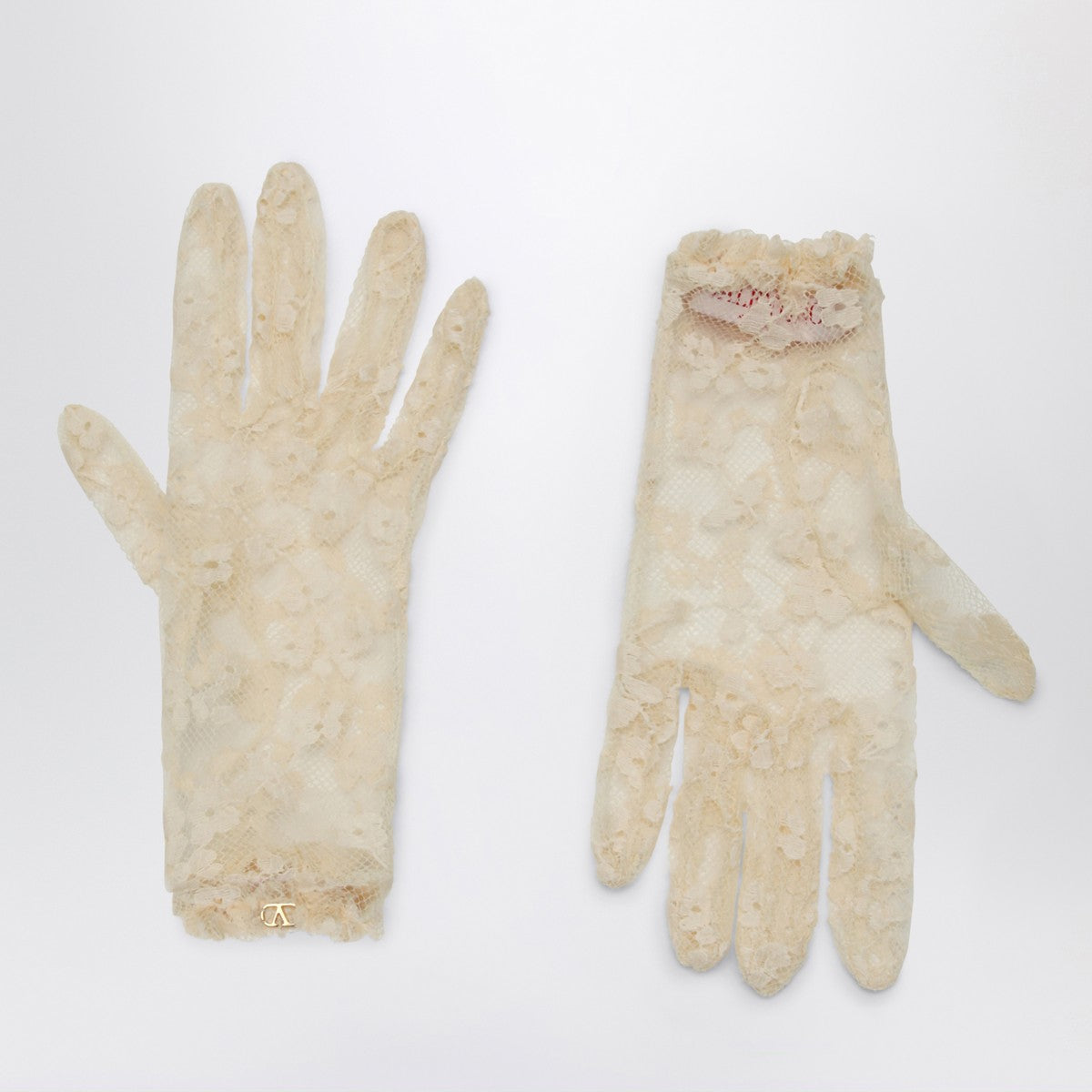 Valentino Garavani Vlogo Signature butter-coloured lace gloves Valentino Garavani
