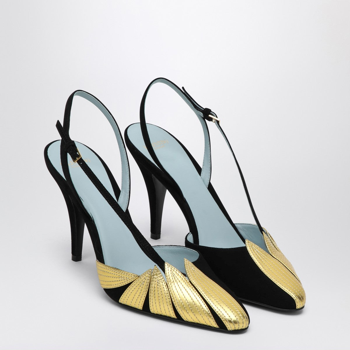 Valentino Garavani High slingback Foliefoliage black and gold Valentino Garavani