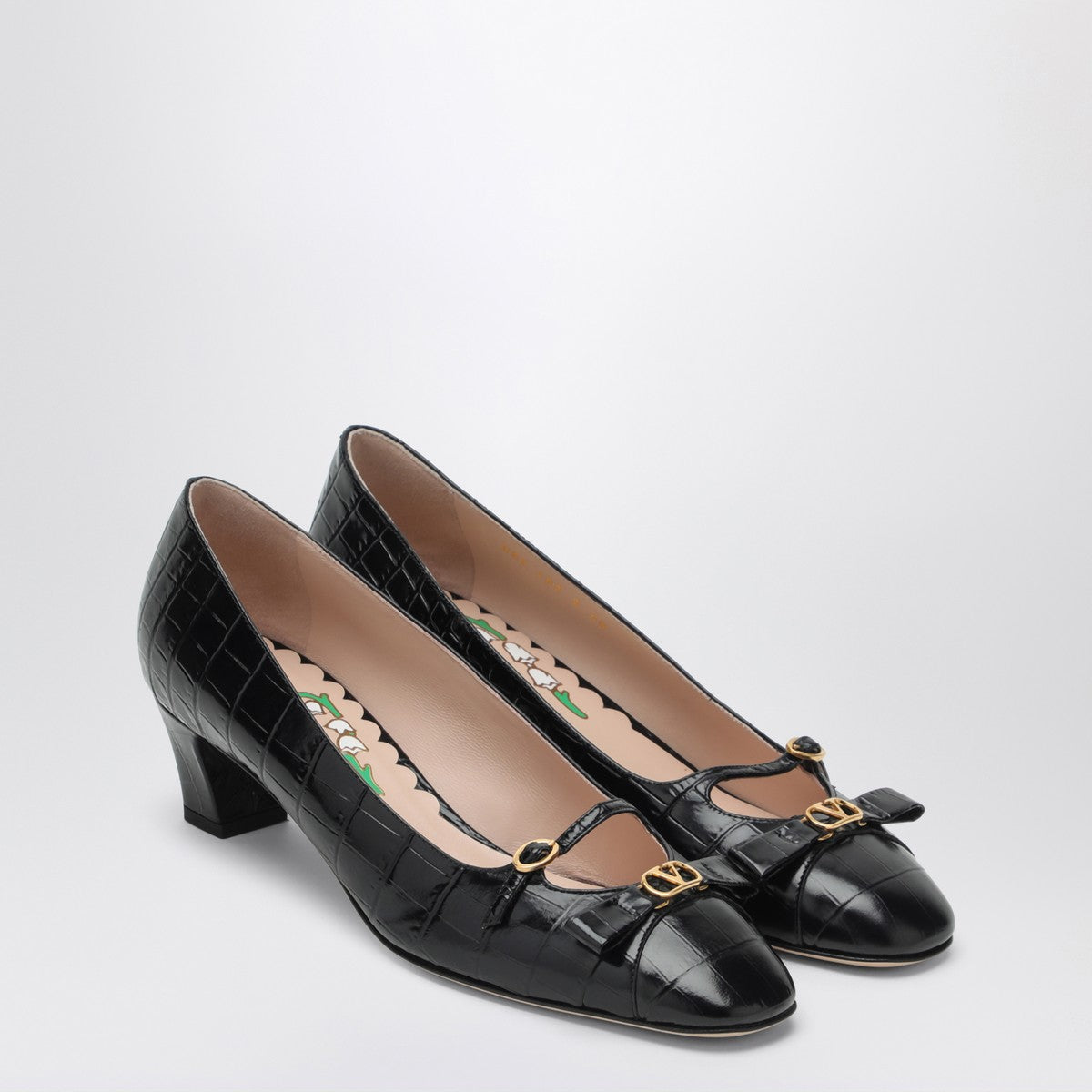 Valentino Garavani Bowow black crocodile-effect pump Valentino Garavani