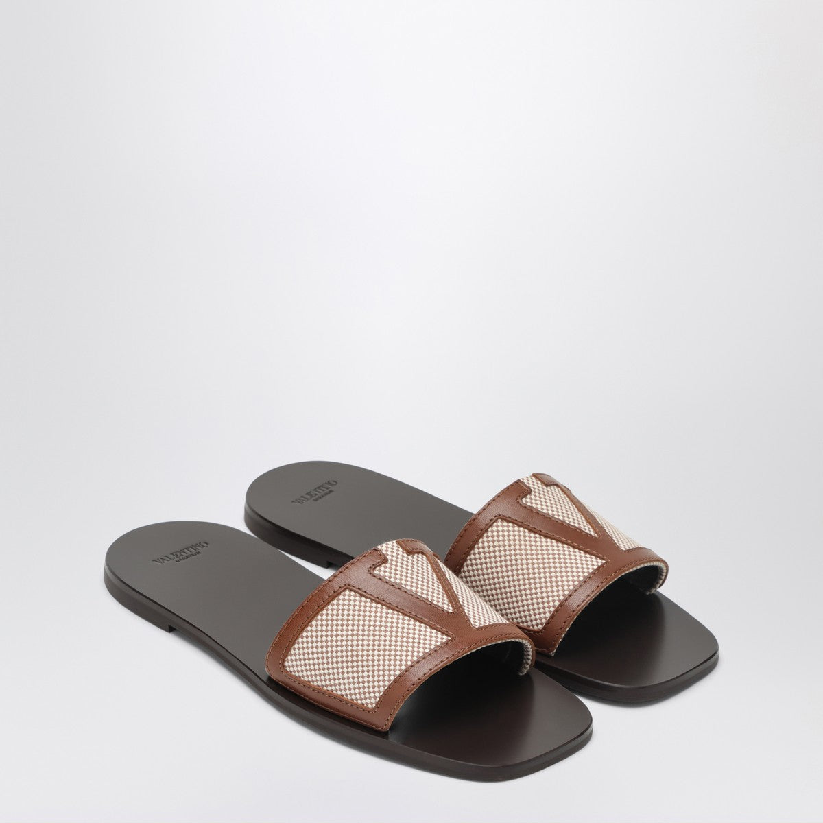 Valentino Garavani Viva Superstar brown canvas slide sandal Valentino Garavani