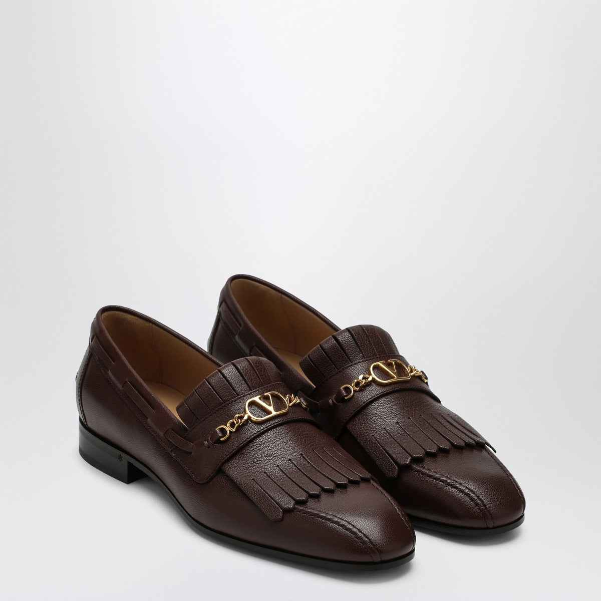 Valentino Garavani Moccasin Vlogo Signature coffee color with fringes Valentino Garavani