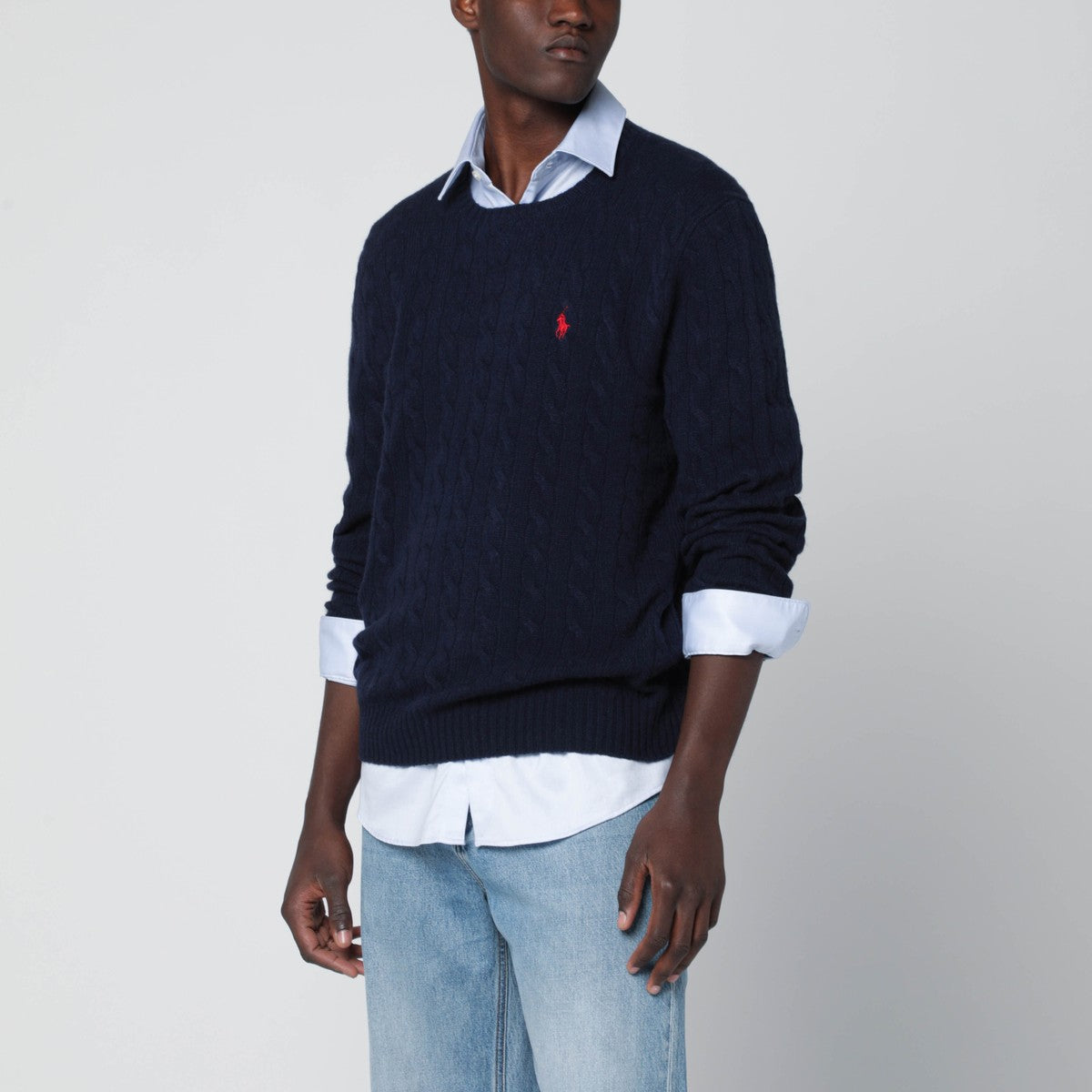 Polo Ralph Lauren Navy blue cable knit jumper in wool and cashmere Polo Ralph Lauren