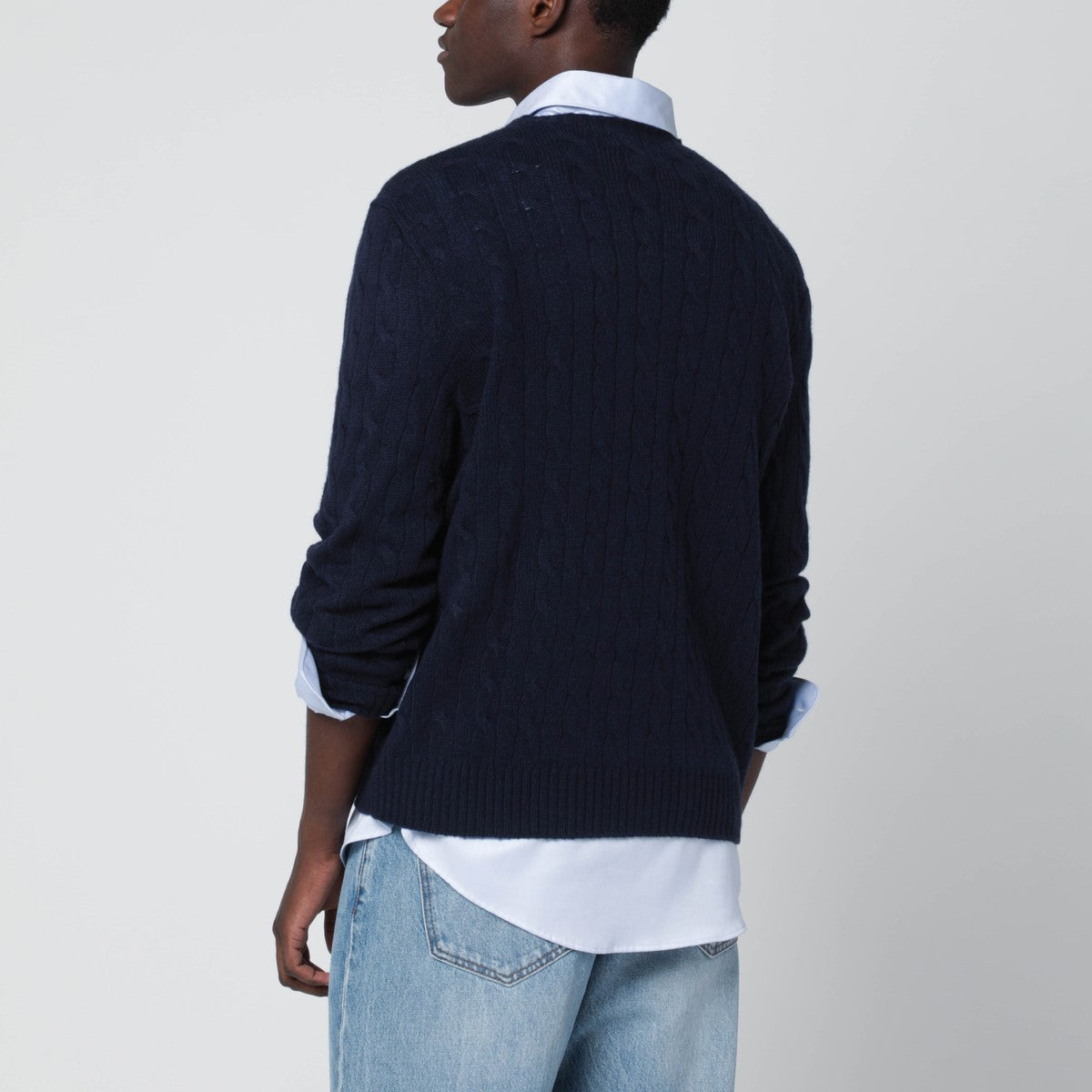 Polo Ralph Lauren Navy blue cable knit jumper in wool and cashmere Polo Ralph Lauren