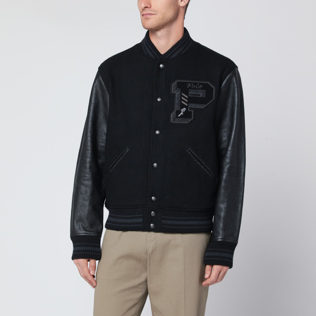 Polo Ralph Lauren Black wool-blend Letterman jacket Polo Ralph Lauren
