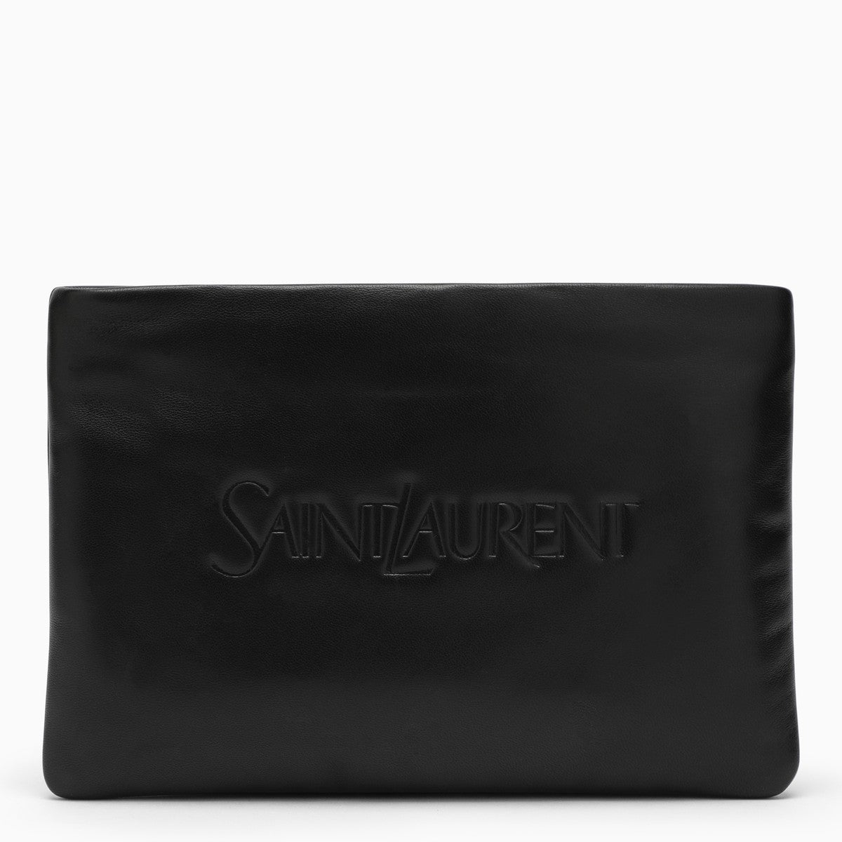 Saint Laurent Black padded leather clutch bag with logo Saint Laurent