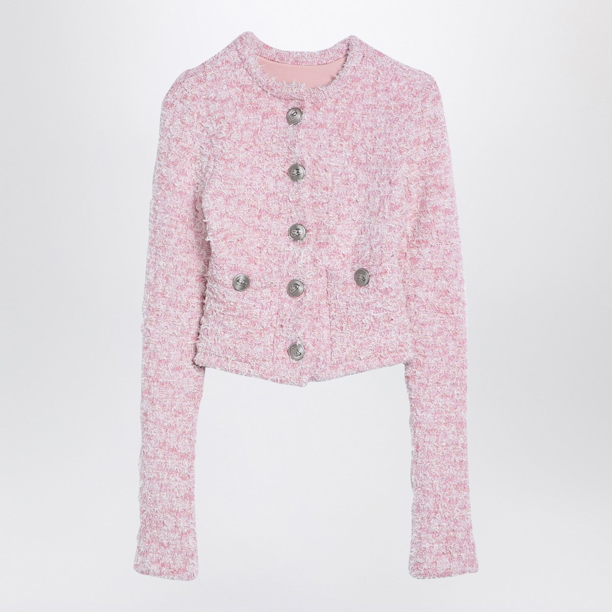 Balenciaga Pink cotton blend tweed cropped cardigan Balenciaga