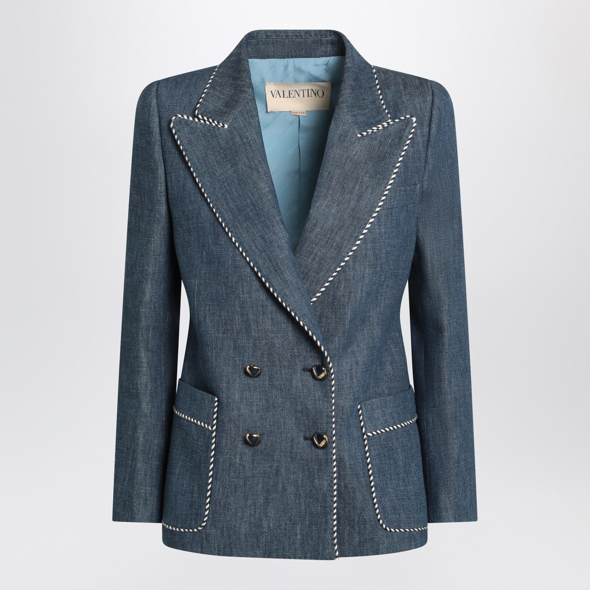 Valentino Double-breasted blue jacket in chambray denim Valentino