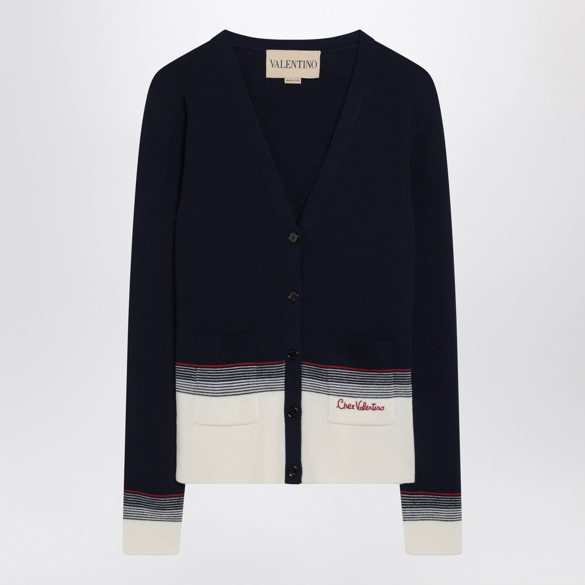Cardigan with Chez Valentino embroidery in wool Valentino