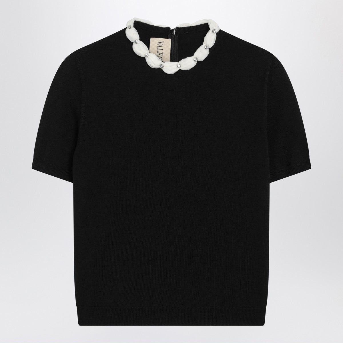 Valentino Black crewneck sweater with crystal details Valentino