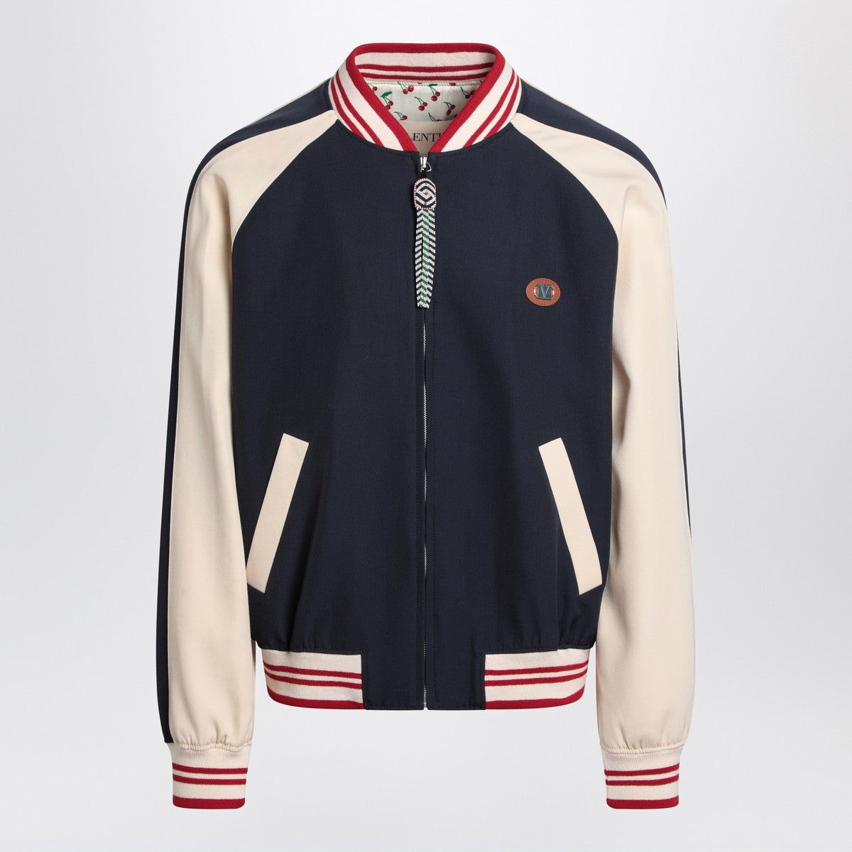 Valentino Blue/cream bomber with mixed wool VLogo Valentino
