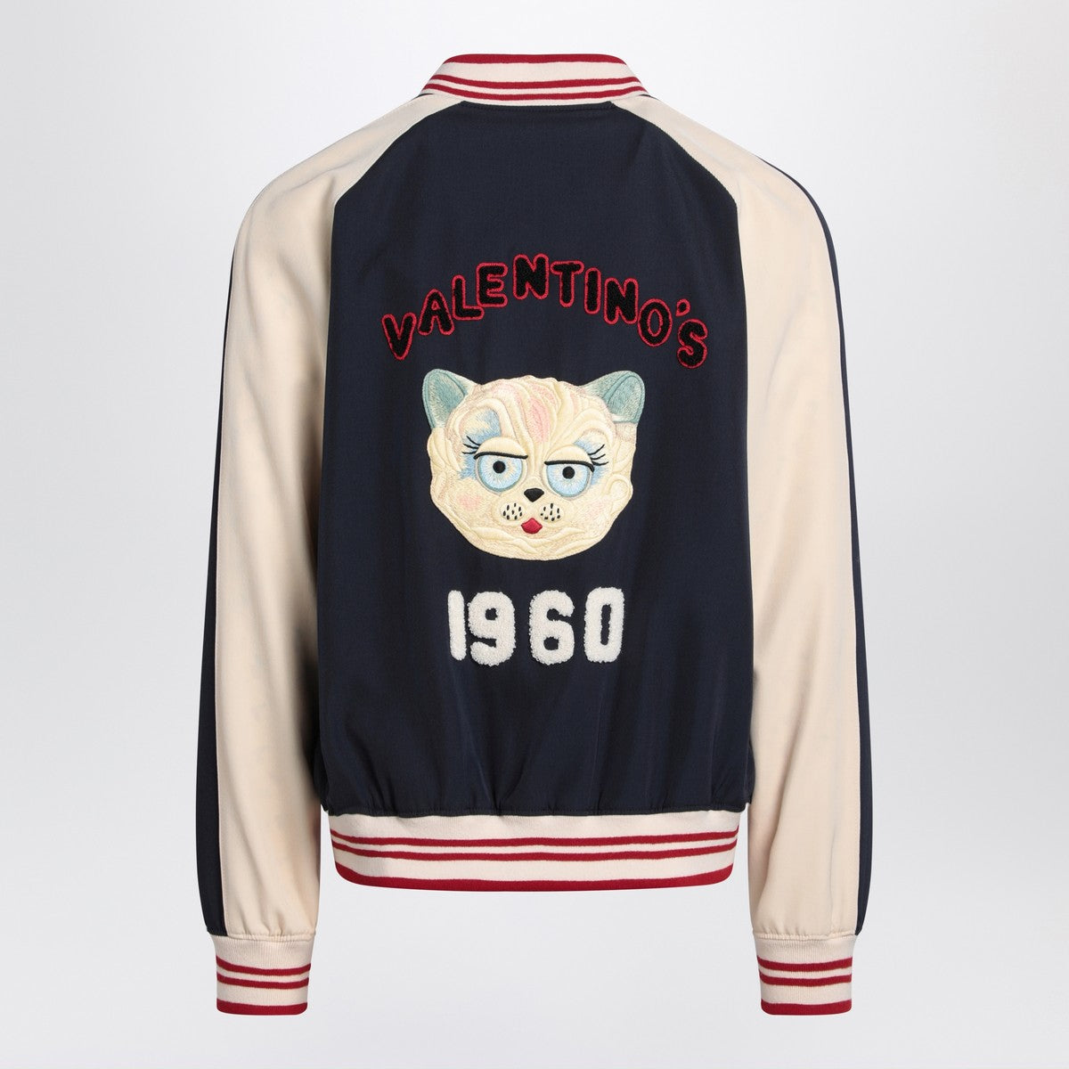 Valentino Blue/cream bomber with mixed wool VLogo Valentino