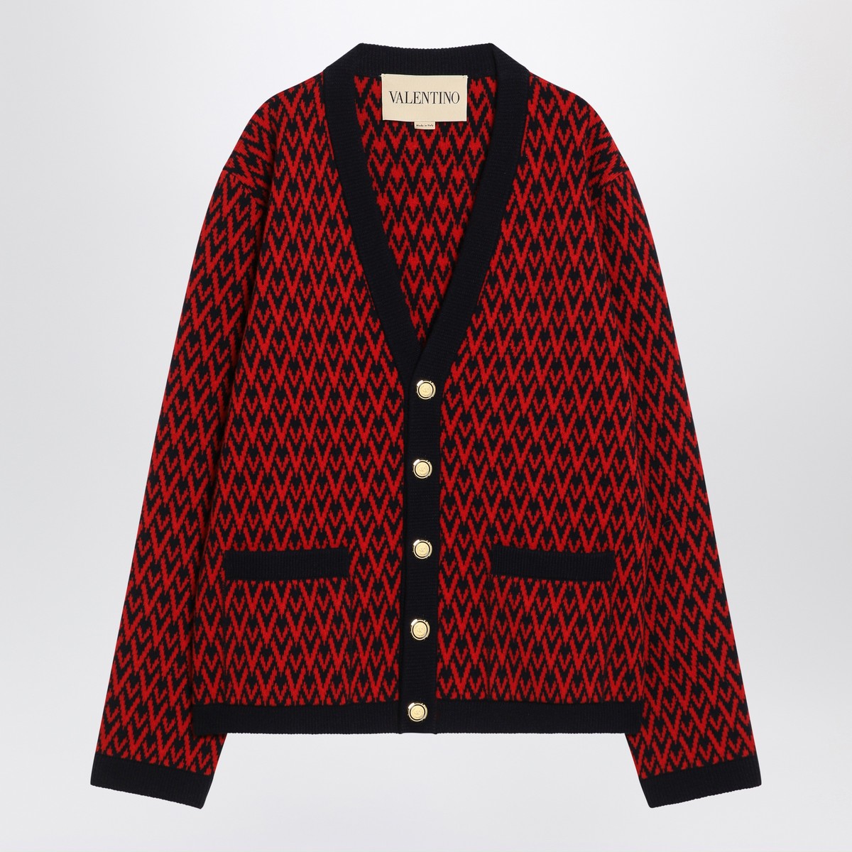 Valentino Jacquard patterned cardigan Toute la V red/navy blue Valentino