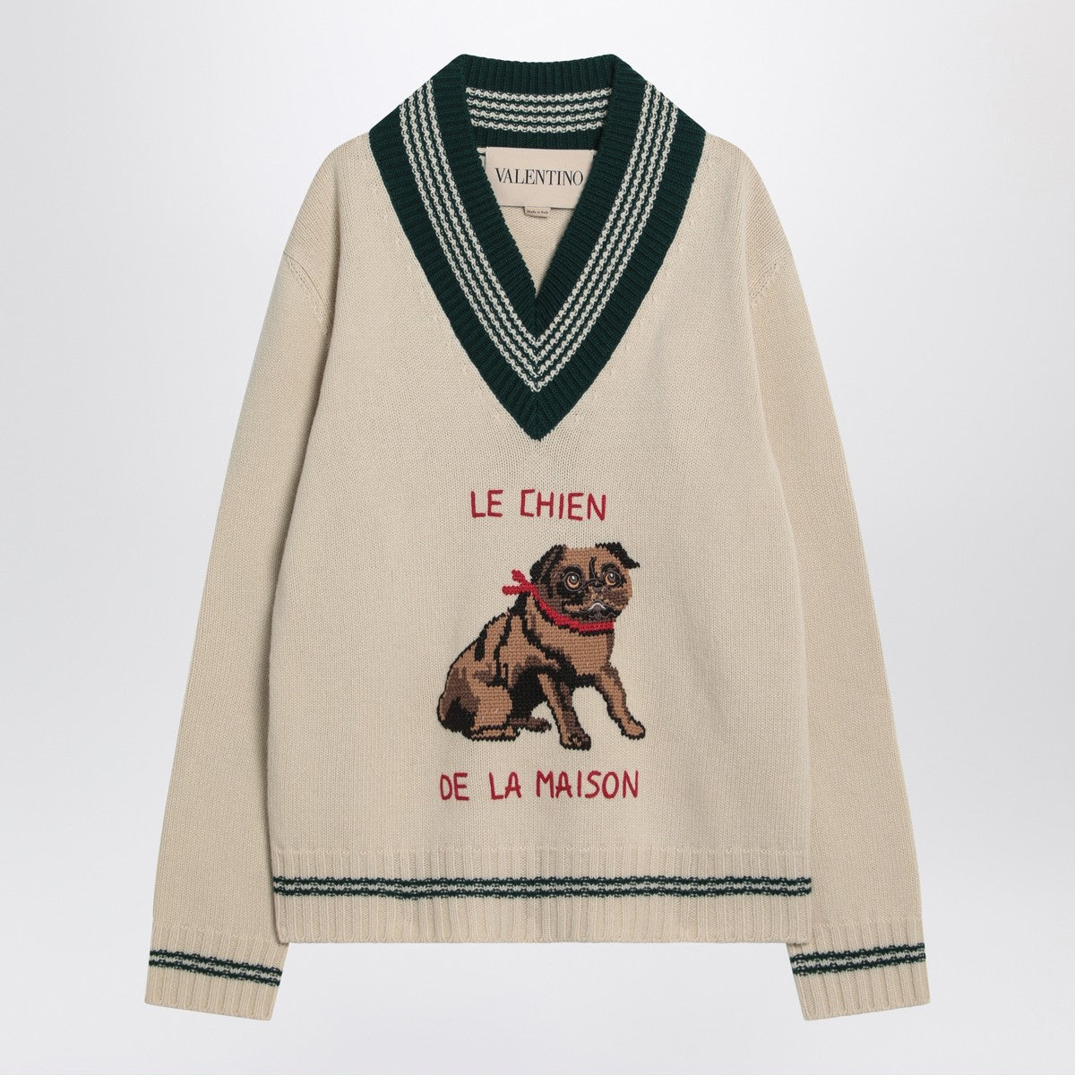 Valentino Butter-coloured sweater with Le Chien de la Maison embroidery Valentino