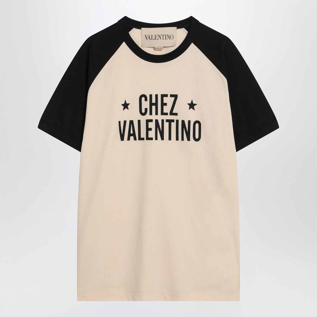 Butter/black T-shirt with Chez Valentino print Valentino