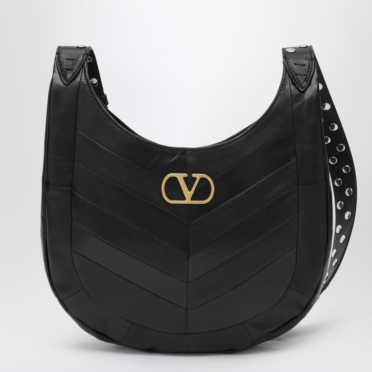 Valentino Garavani Small Hoboho bag in black chevron-pattern nappa Valentino Garavani