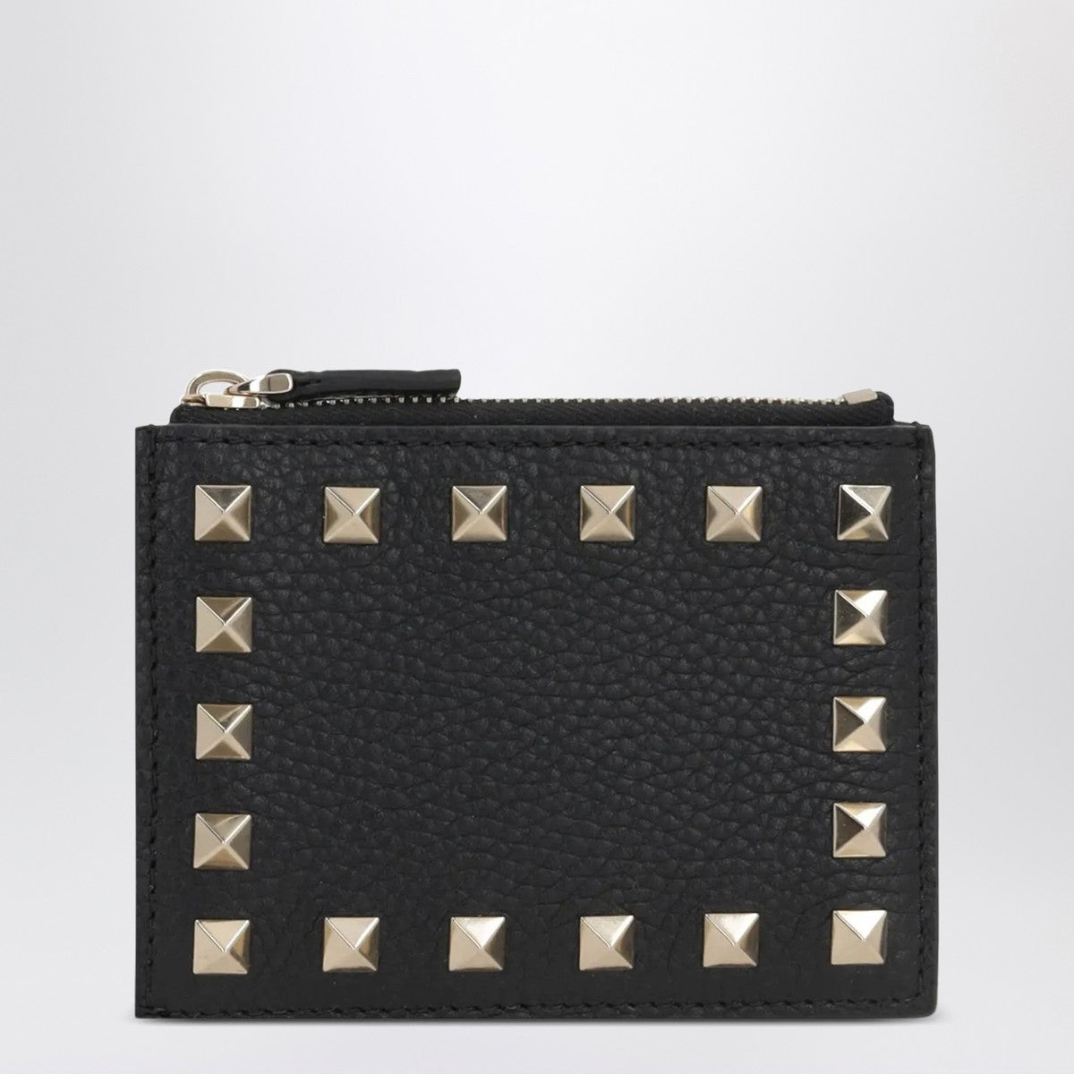 Valentino Garavani Rockstud zipped card holder in black leather Valentino Garavani