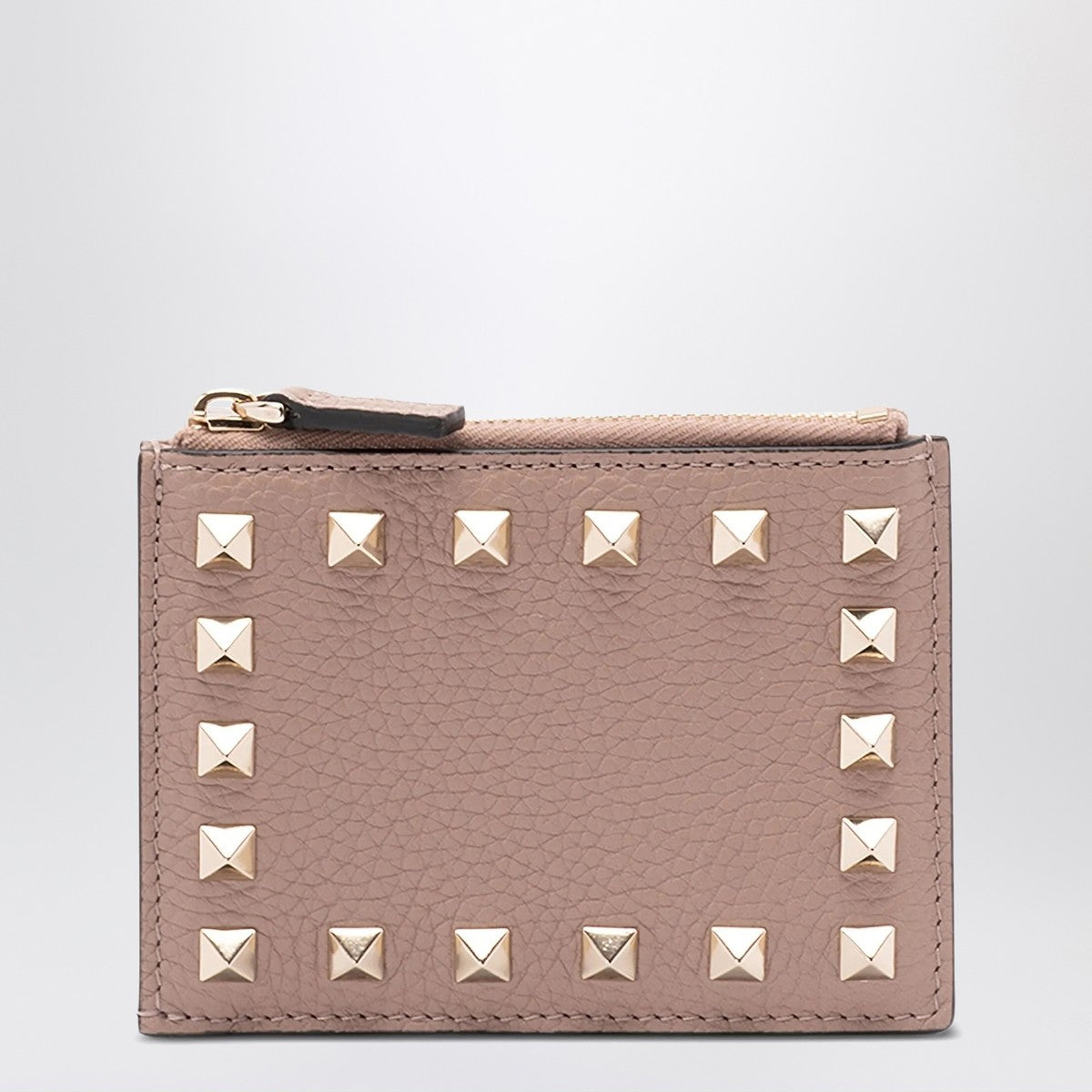 Valentino Garavani Rockstud zipped card holder in powder pink leather Valentino Garavani